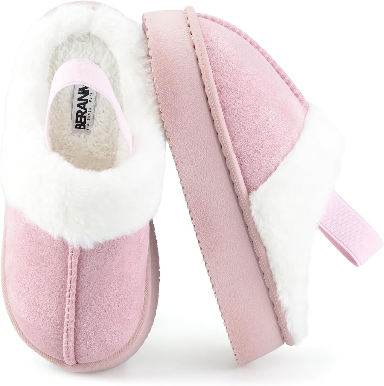 

Теплые домашние тапочки с толстой подошвой для женщин и мужчин - уютные платформенные тапочки с противоскользящей подошвой, короткие носки с плюшевой подкладкой для дома и улицы Beranmey, розовый