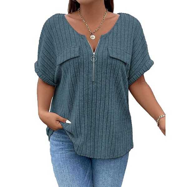 

Женская футболка с коротким рукавом и молнией на лето Xuba, Blue