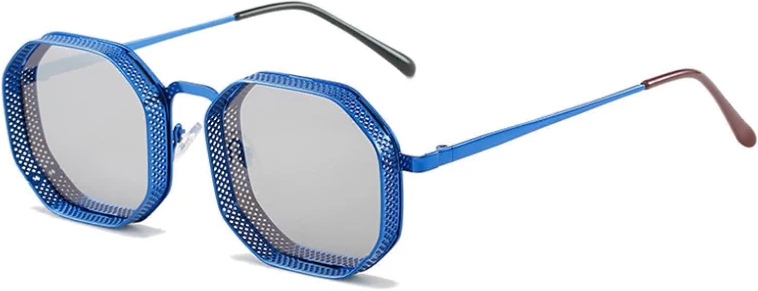 

Металлические стимпанк-солнцезащитные очки с полой конструкцией, женские, с зеркальными градиентными линзами, защита от УФ-излучения UV400, мужские панк-солнцезащитные очки DSVIGF, Blue Silver Mirror