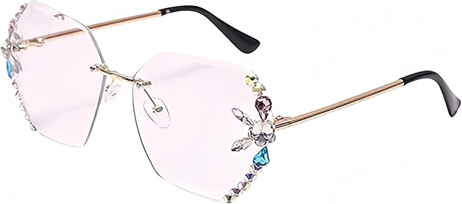 

Модные женские солнцезащитные очки без оправы с бриллиантами, большие солнцезащитные очки с градиентной многоугольной бриллиантовой оправой и защитой от УФ-излучения AILYFIRMO, White