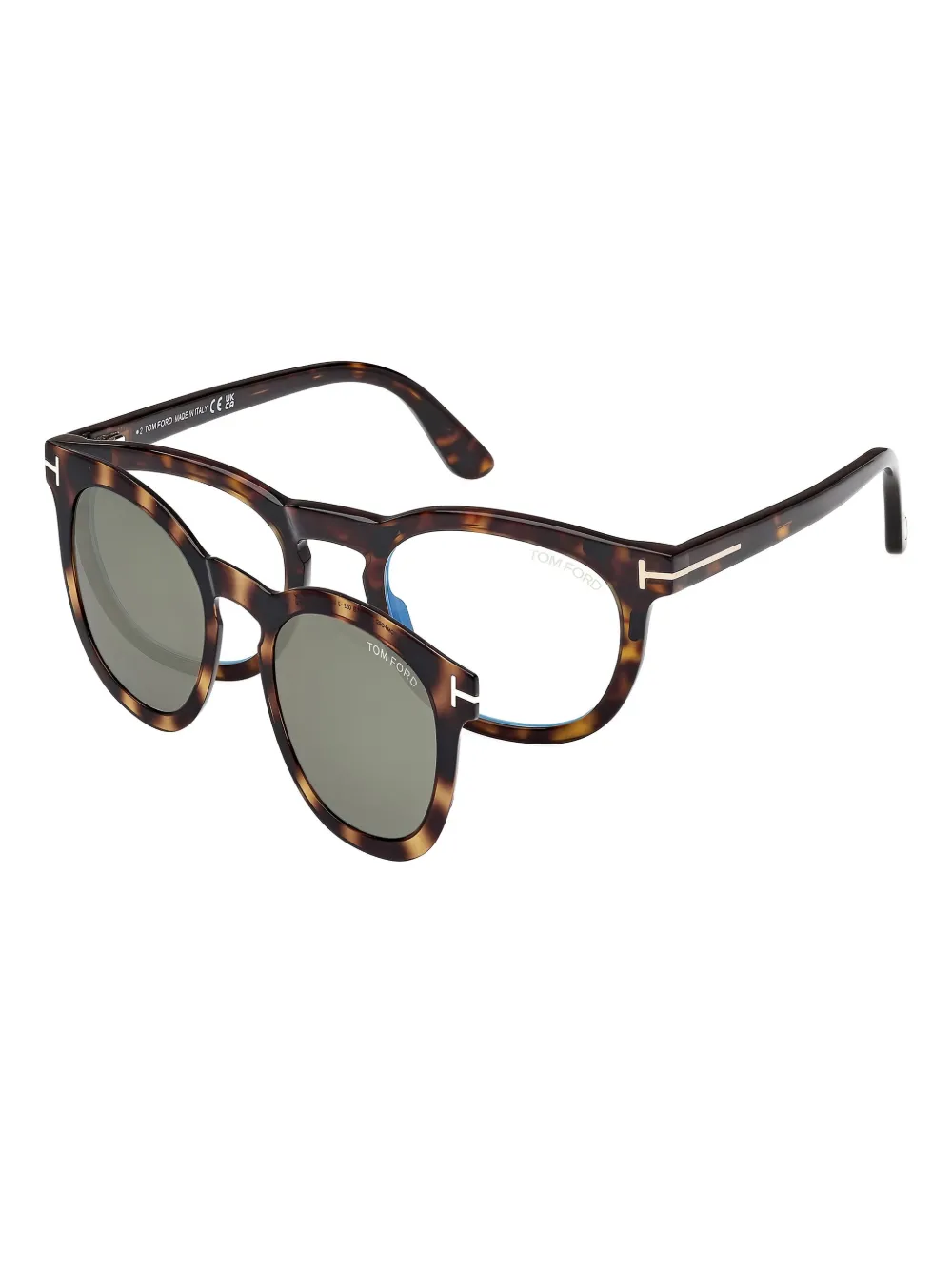 

Очки с круглой оправой и пристегивающимися линзами TOM FORD Eyewear, коричневый