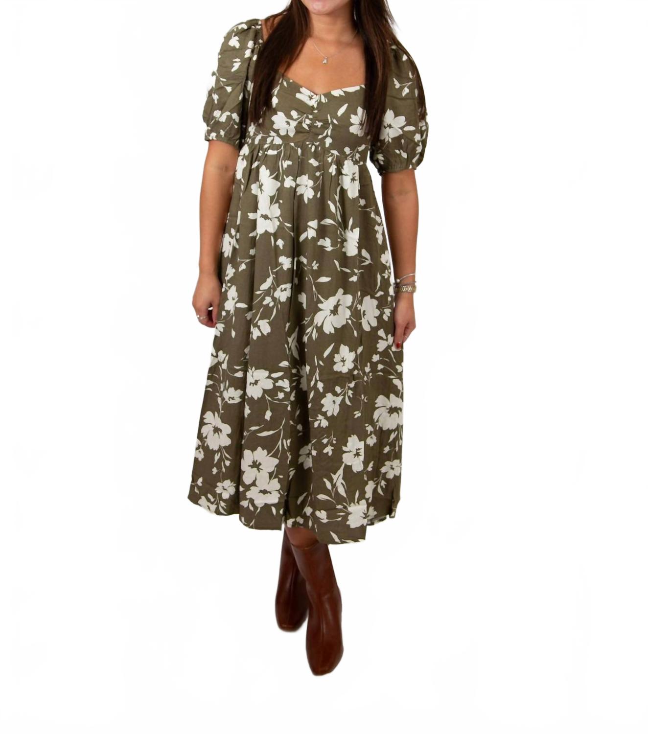 

In February Платье миди с цветочным принтом и вырезом «сердечко», оливкового цвета