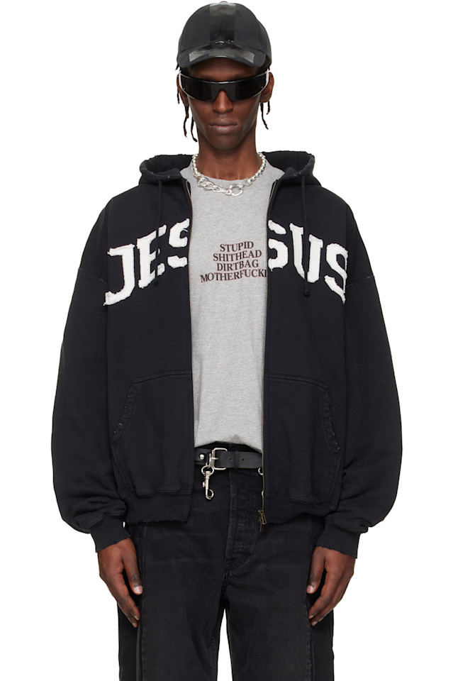 

Vetements Черная толстовка на молнии с надписью «Иисус Христос», Черный, Vetements Черная толстовка на молнии с надписью «Иисус Христос»