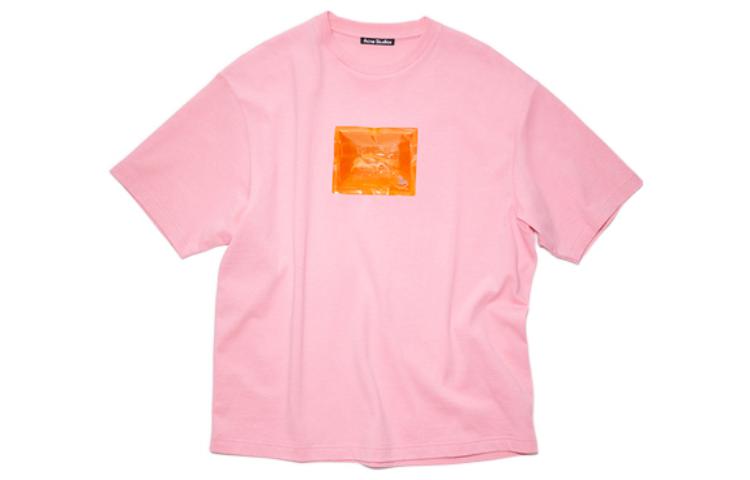 Футболка с логотипом на груди Acne Studios, цвет жевательной резинки — фото 2