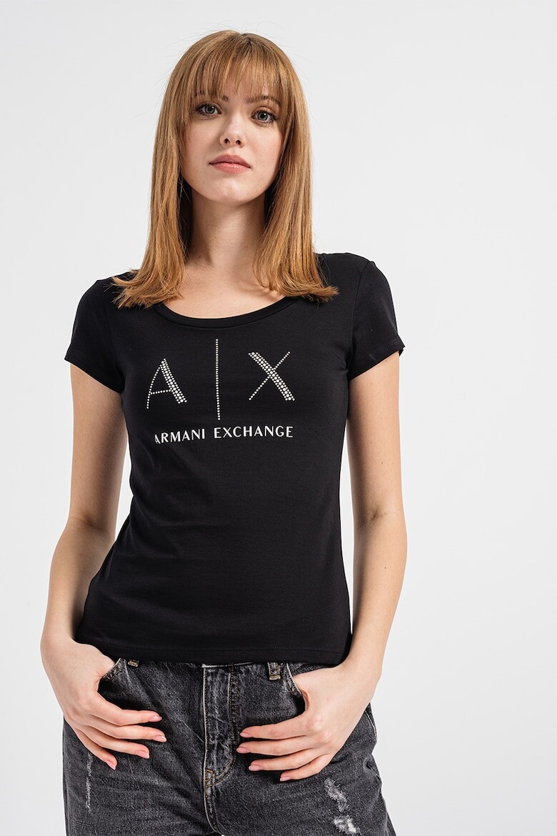 

Футболка с логотипом и декоративными камнями Armani Exchange, белый