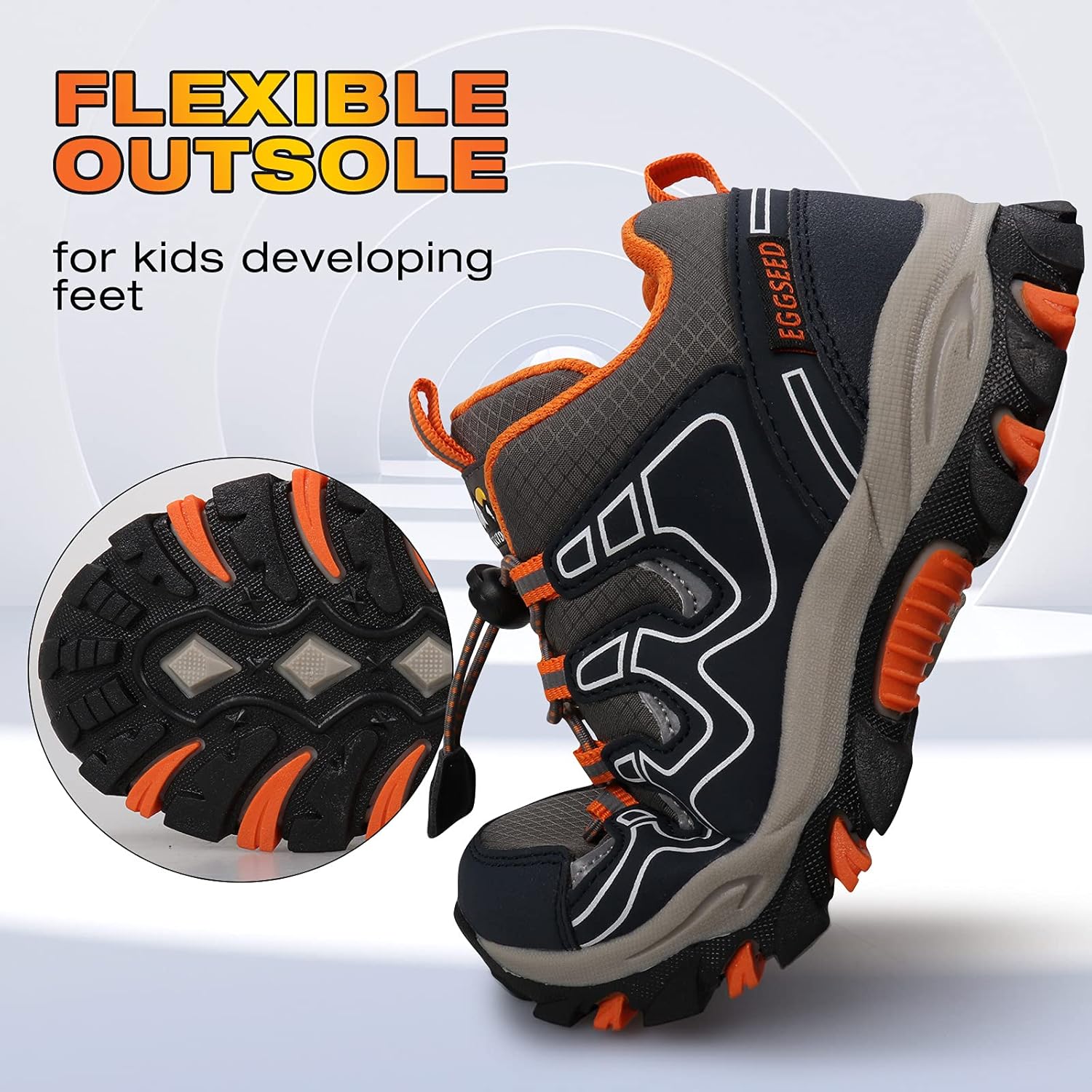 Водонепроницаемые, противоскользящие кроссовки для походов и бега для мальчиков и девочек (для детей младшего и старшего возраста) Eggseed, синий/оранжевый/темно-синий — фото 4