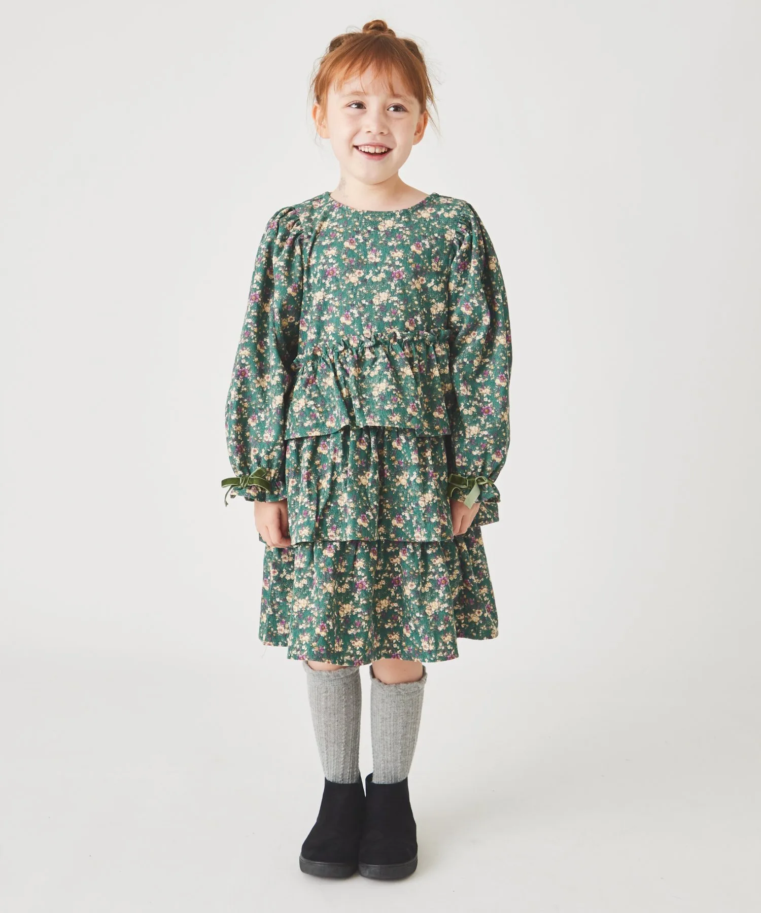 Платье из вельвета с цветочным принтом Ever Closet, green