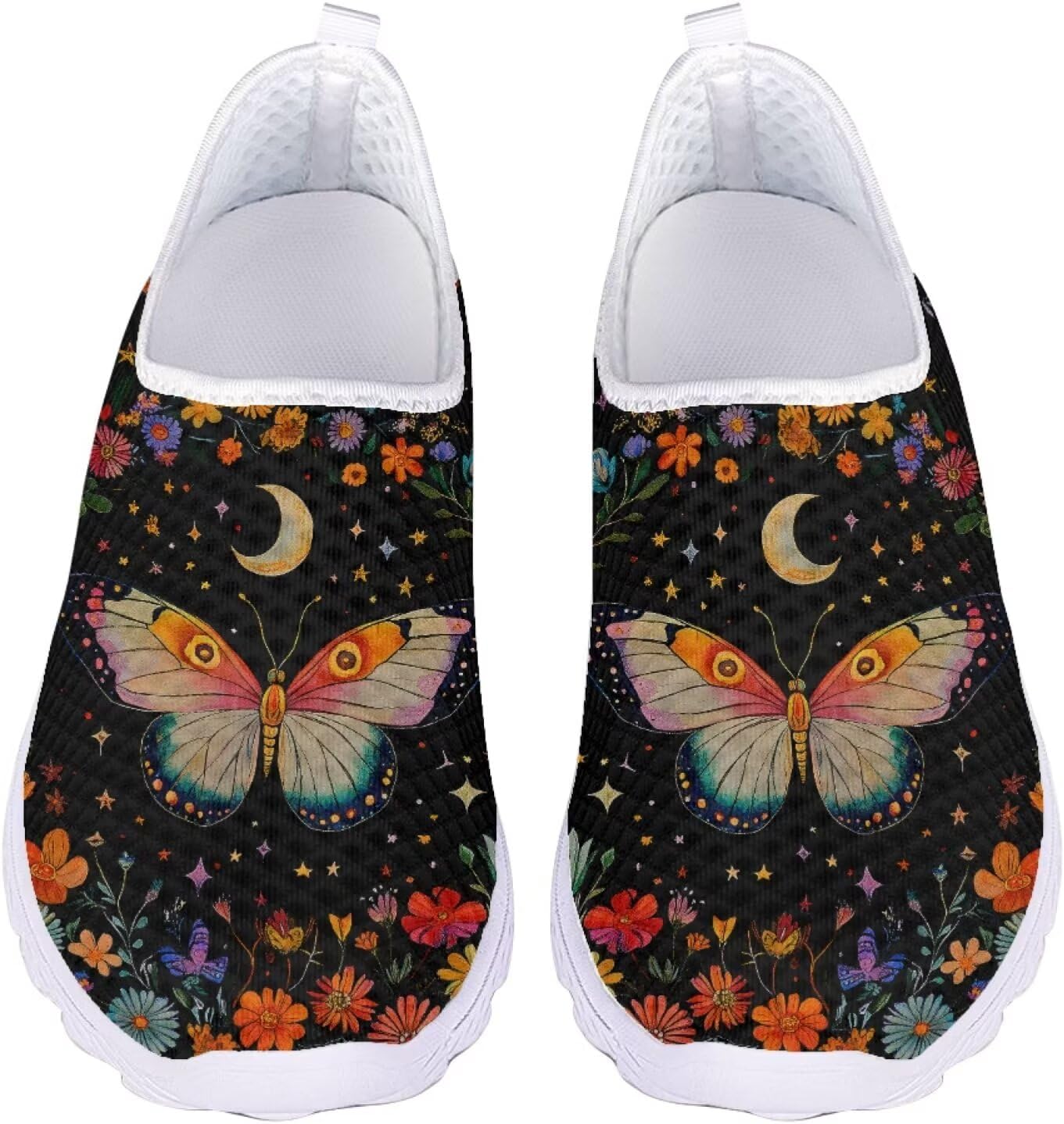 

Кроссовки Jeiento Slip On для женщин и мужчин с широким носком, легкие спортивные кроссовки из сетки, женские мягкие слипоны, Moon Stars Butterfly