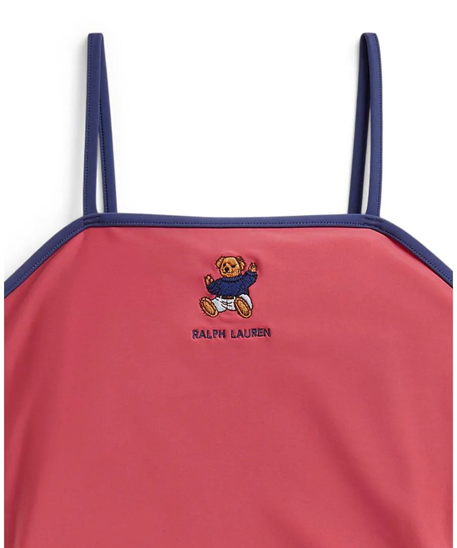 Детский слитный купальник Polo Bear с прямым вырезом для девочек 7-16 лет Polo Ralph Lauren, nantucket красный мультиколор — фото 3