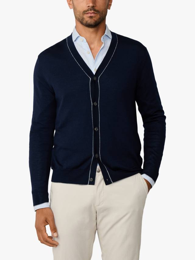 

Кардиган из мерсеризованной шерсти и шелка с покраской изделия Hackett London, Navy