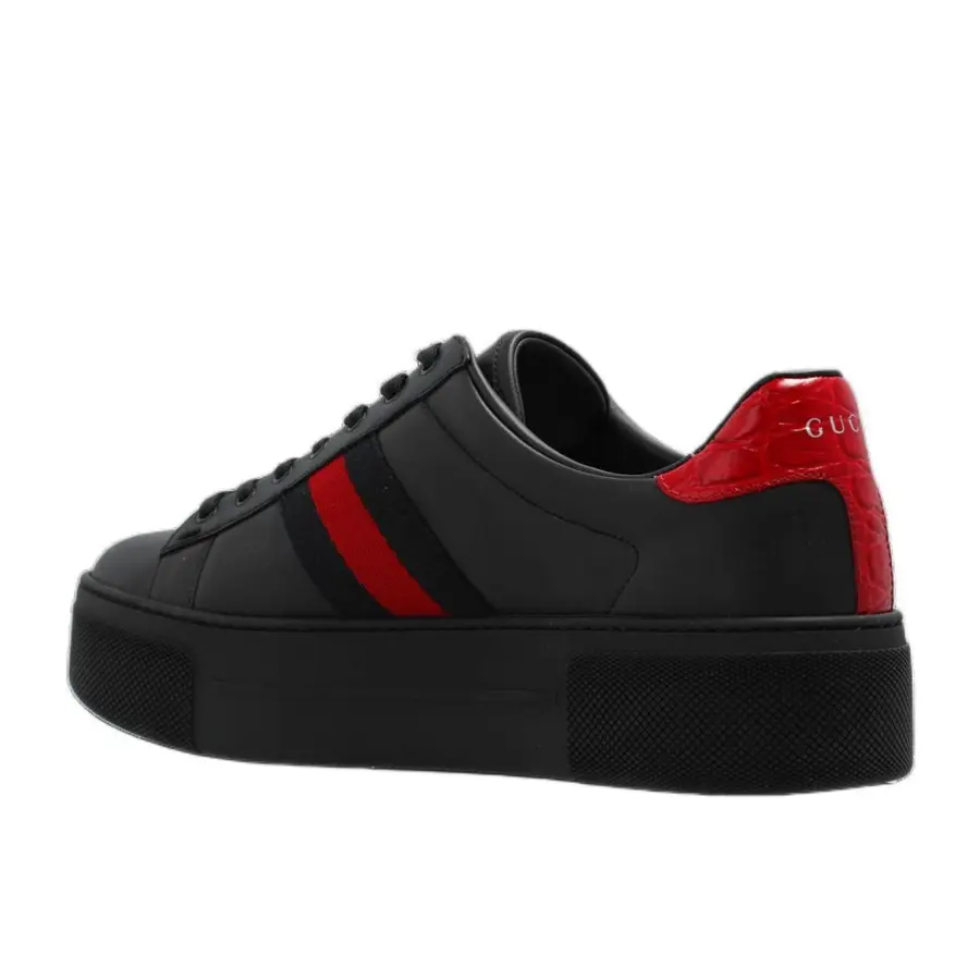 Кроссовки (WMNS) Gucci Ace Leather Platform 'Black', черный — фото 4