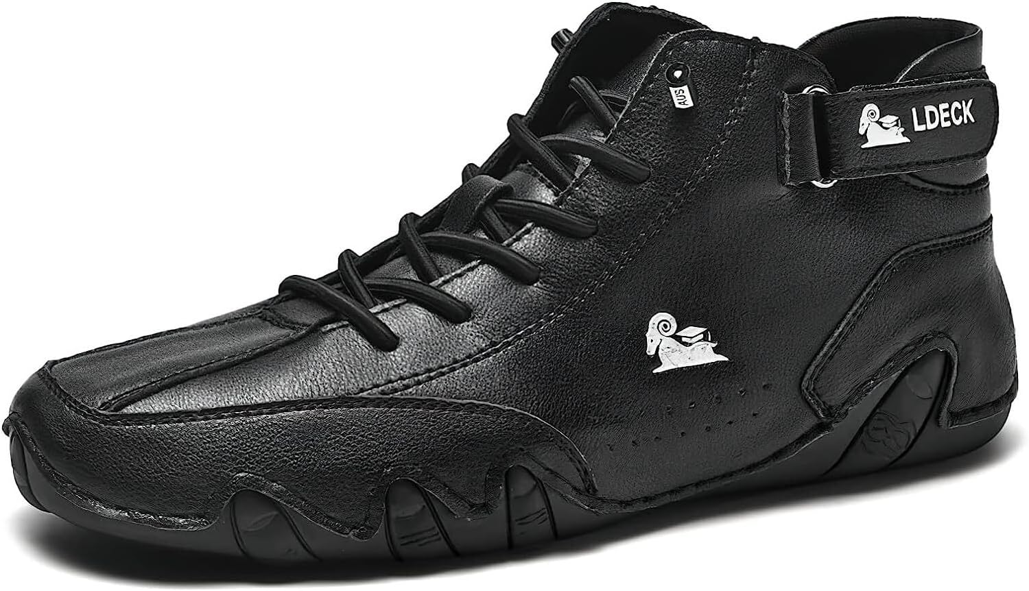 

Мужские водонепроницаемые противоскользящие высокие ботинки Поло ручной работы из замши для повседневной носки и активного отдыха Generic, черный