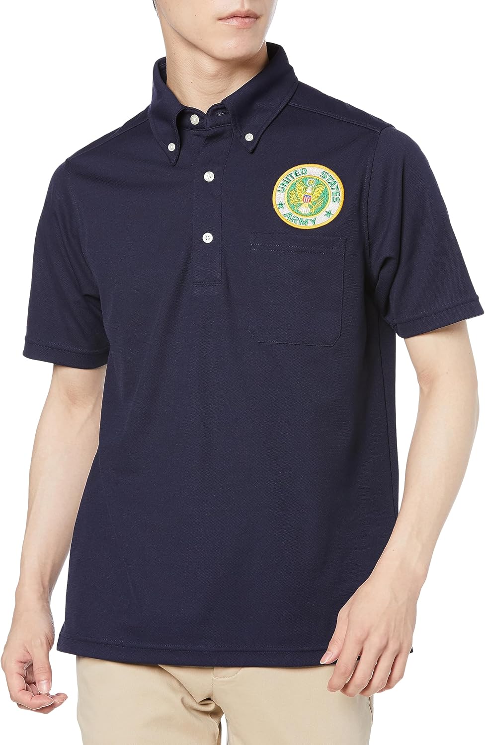 

Поло-рубашка с коротким рукавом и влагоотводящим эффектом, карманами и пуговицами, модель F-SD021123, с гербом армии США, темно-синяя F-Style