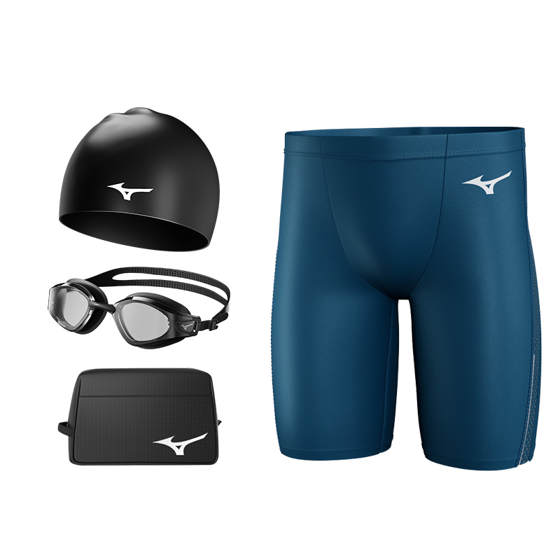 

Комплект снаряжения для плавания Mizuno, Plano Four-Piece Set[Pani синий Mid-Length Swim Shorts+Swimming Cap+Swim Goggles]
