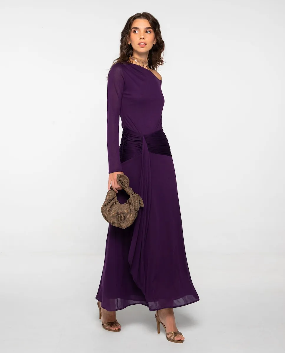 

Длинное вязаное платье с поясом и асимметричным вырезом The-Are, фиолетовый