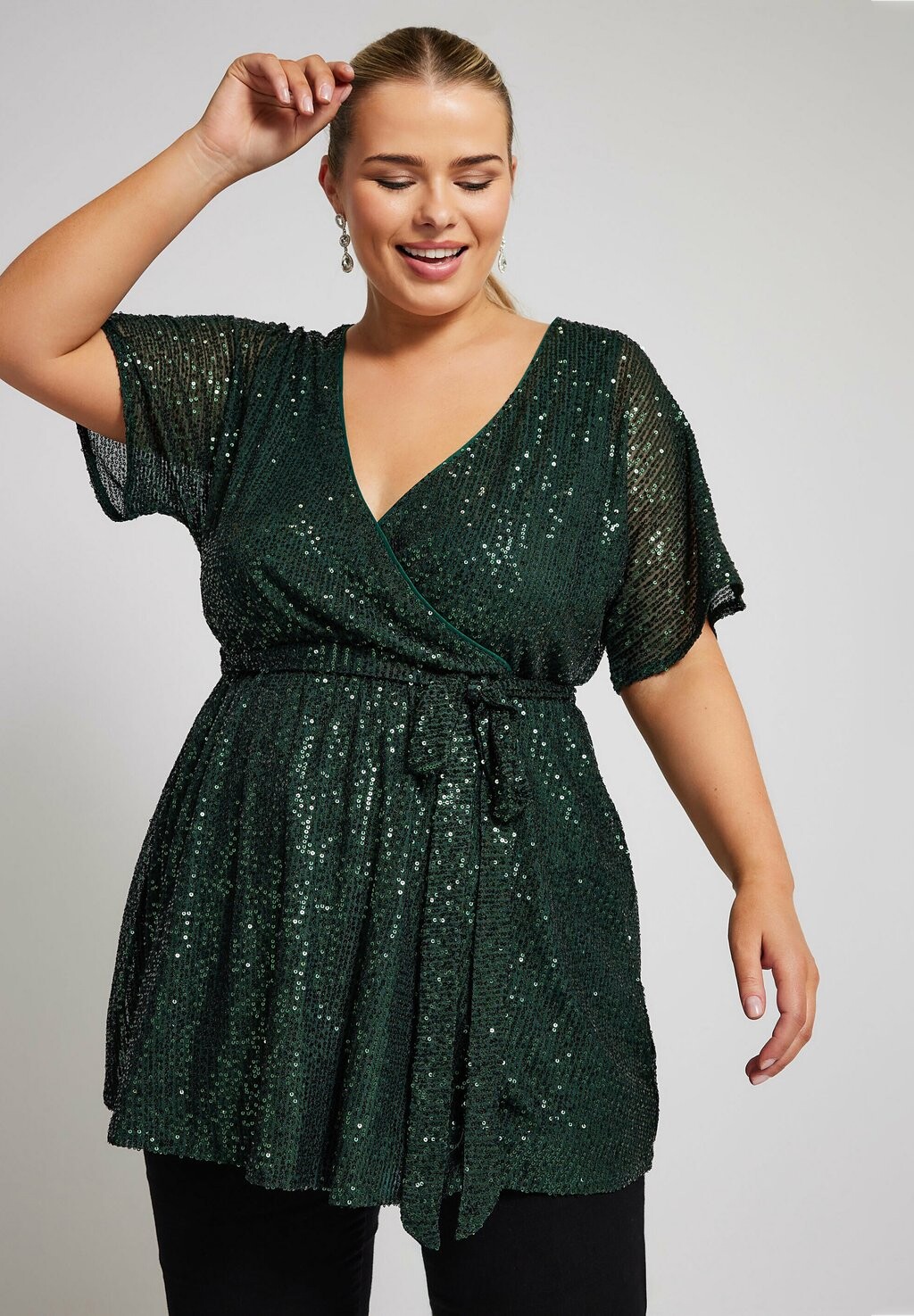 

Блуза SEQUIN WRAP Yours Clothing, темно-зеленый