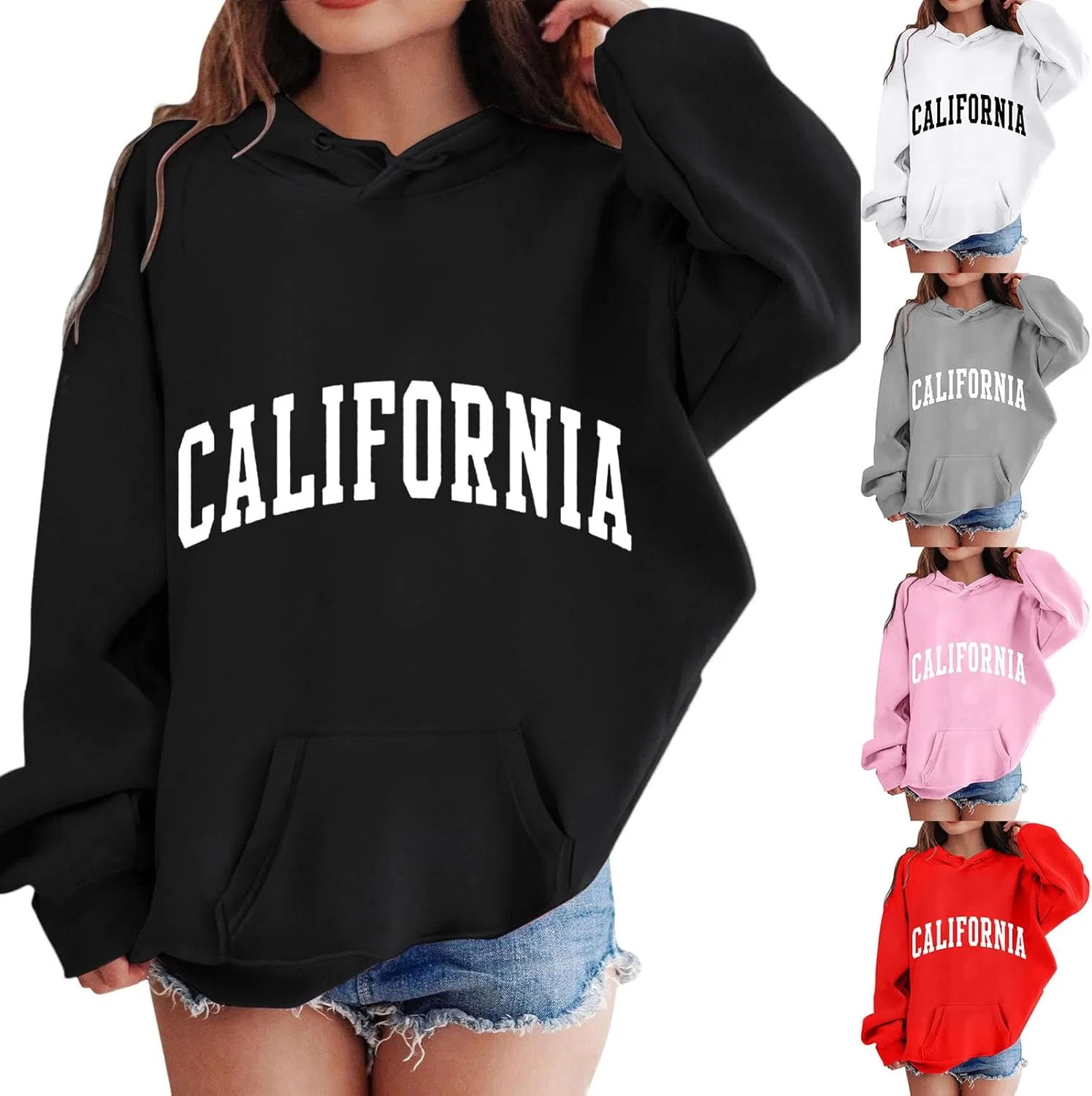 Детская оверсайз худи с принтом California, буквенный дизайн, серый — фото 3