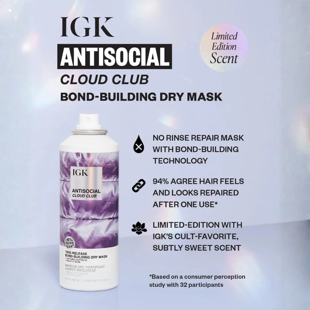IGK Antisocial Cloud Club сухая маска для волос, лимитированный аромат, несмываемый уход, восстанавливает, смягчает и придает блеск, веганская и cruelty-free, 142 г — фото 2