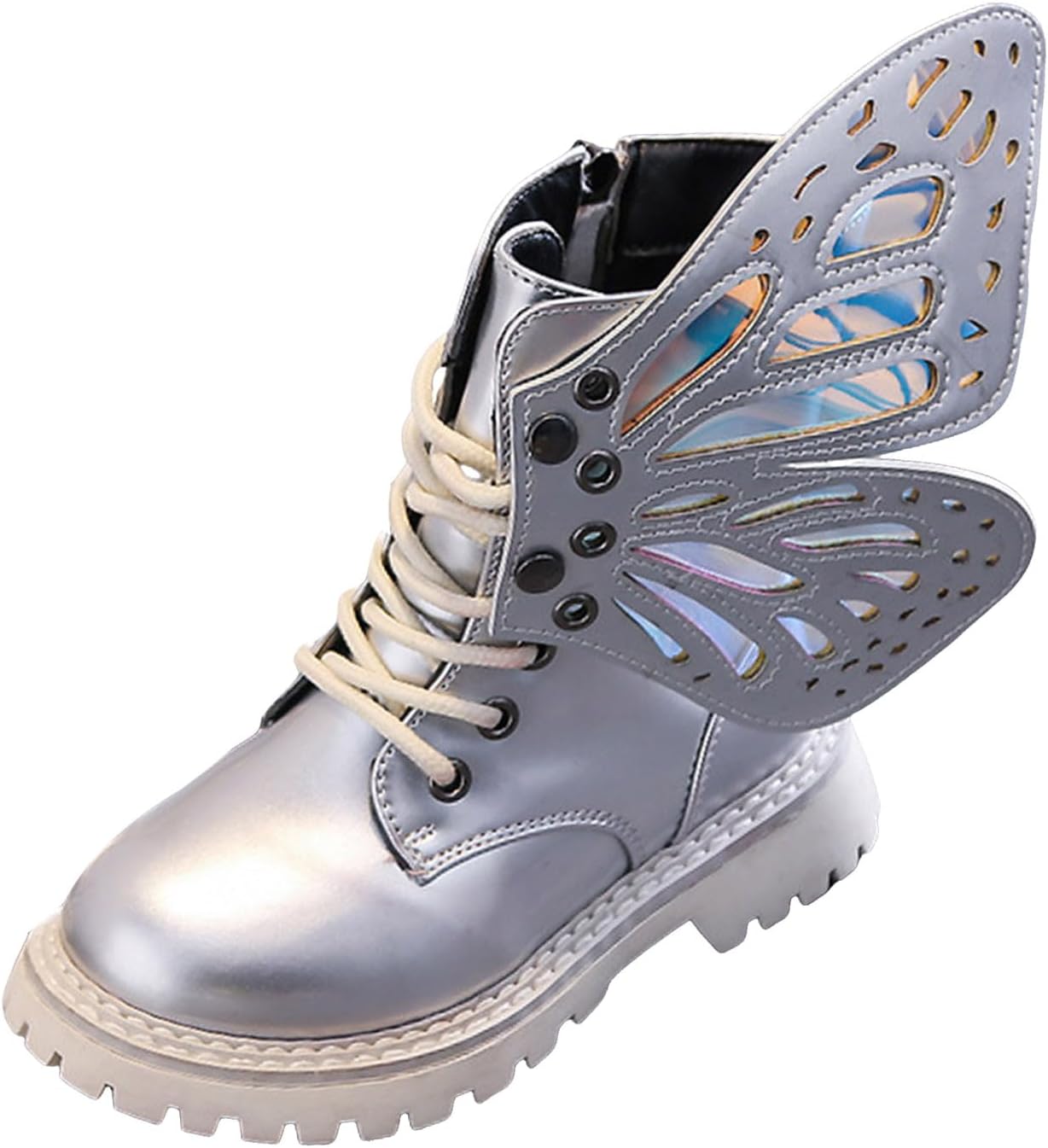 

Ботильоны IWIHMIV с шнуровкой, круглый носок, боковая молния, удобные, с нескользящей толстой подошвой, короткие ботинки, Silver