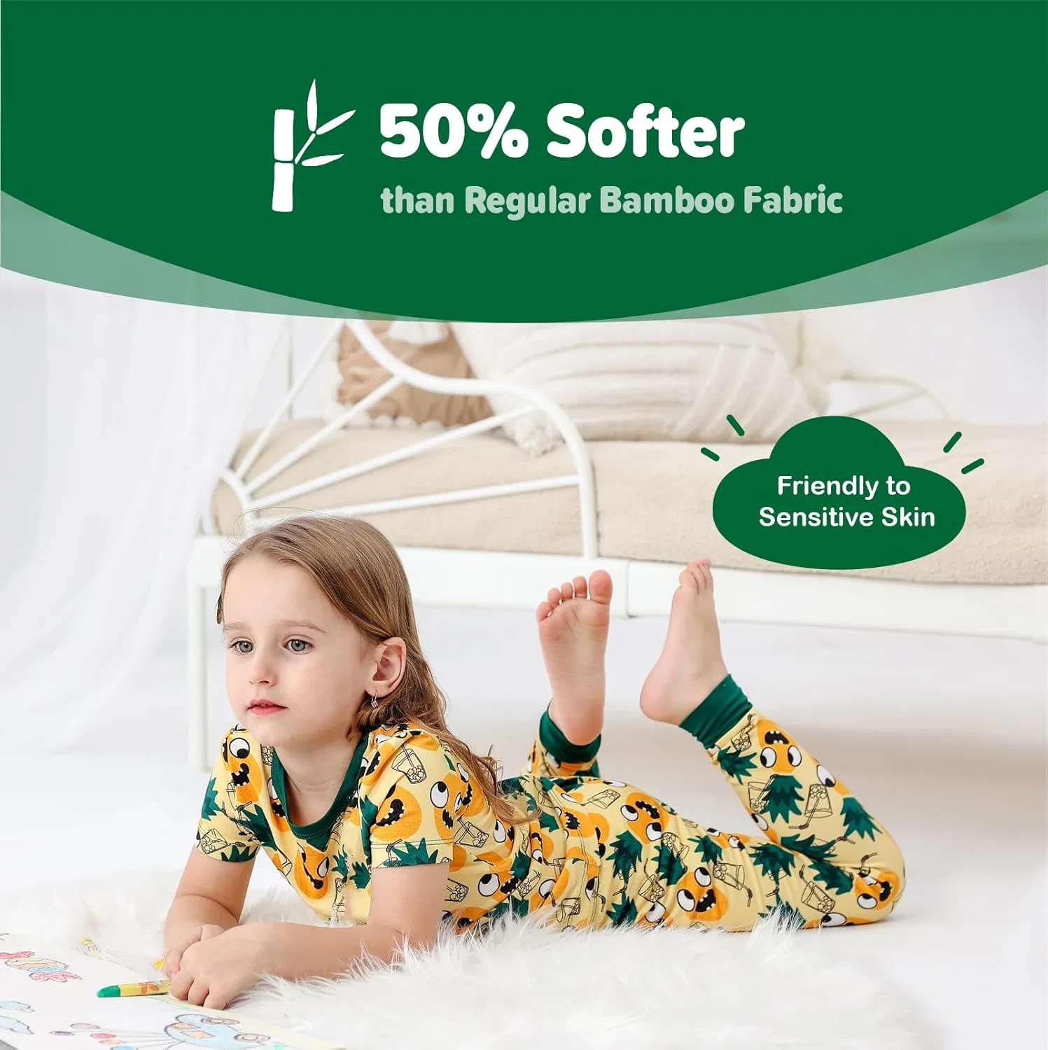 NewSeed Детский комплект из двух предметов So Soft Playtime - легкий топ с коротким рукавом из вискозы и бамбукового волокна и леггинсы для малышей (мальчиков и девочек), Pineapple — фото 2