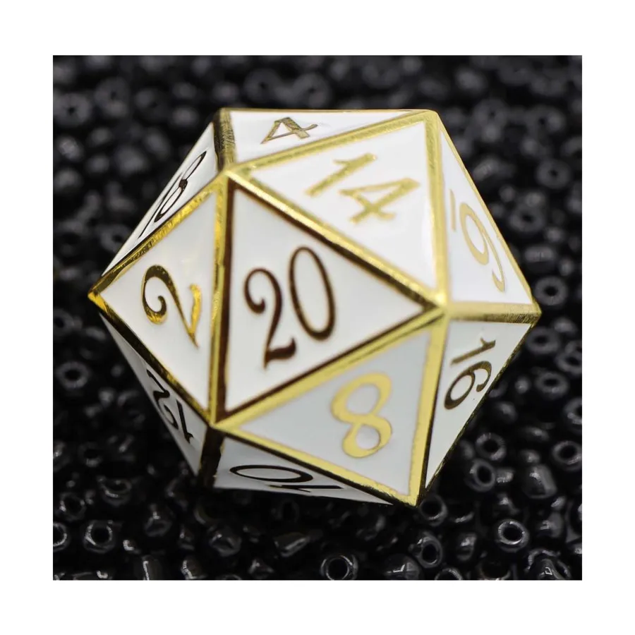 

35мм d20 - Белый с золотом, Dice - 35mm, 45mm, & 55mm (Foam Brain Games)