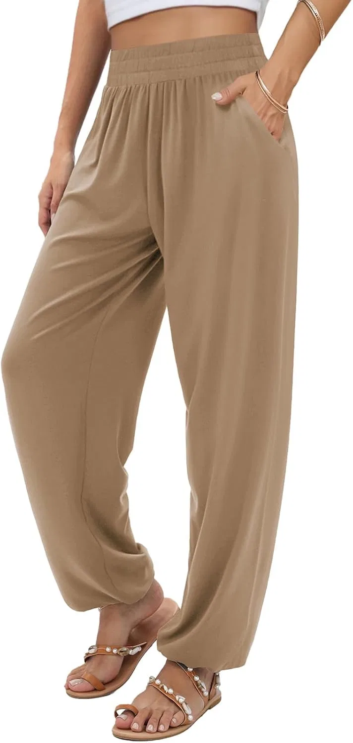 Женские спортивные брюки QIANXIZHAN, одежда для отдыха, тренировок, йоги в стиле бохо с карманами, Light Coffee