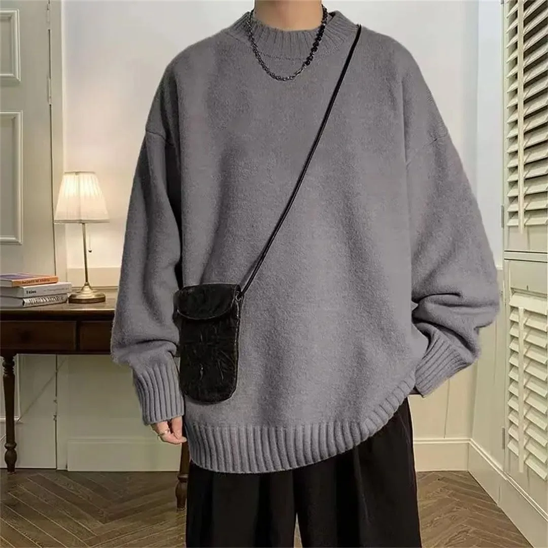 Мужской свитер с круглым вырезом, вязаный, свободного кроя, Plus Size — фото 3