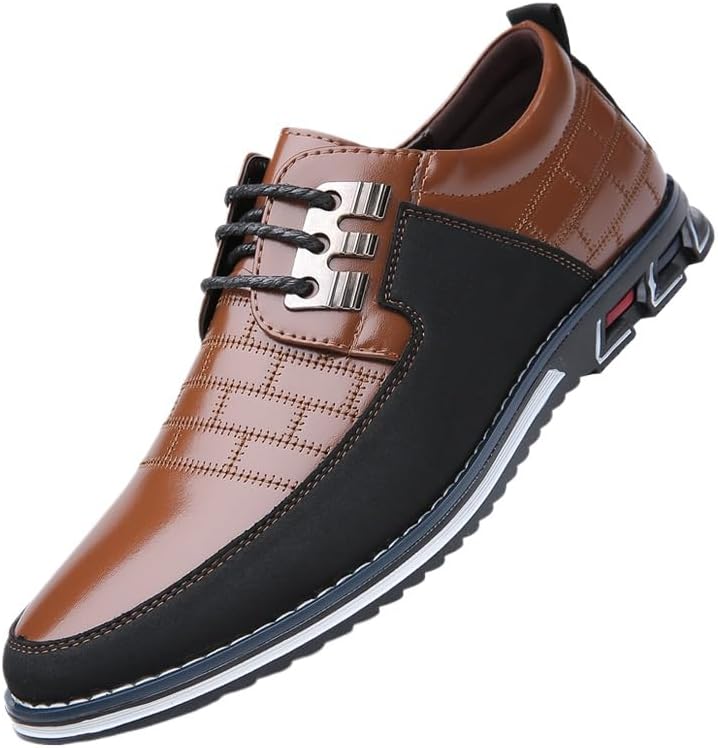 

Мужские повседневные кожаные туфли больших размеров - износостойкие, нескользящие туфли на шнуровке для офиса и ежедневной носки Hhhchpm, коричневый