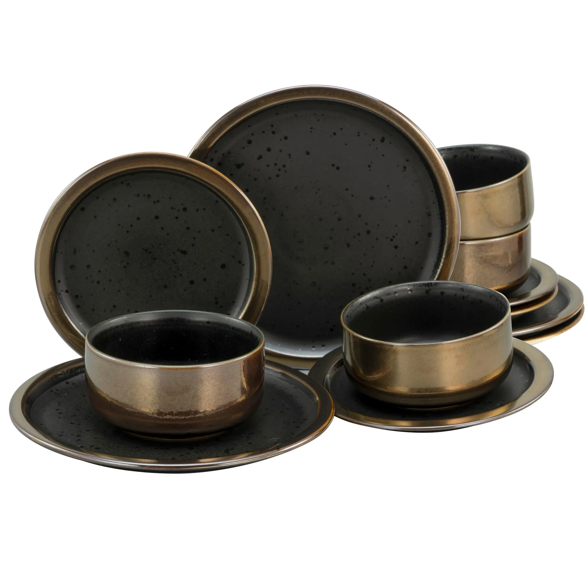 

Набор тарелок CreaTable "Modern Industrial", (набор, 12 предметов, обеденный сервиз на 4 персоны), сервиз, специальная глазурь, блестящие крапинки, 12 предметов, на 4 персоны, цвет schwarz/goldfarben