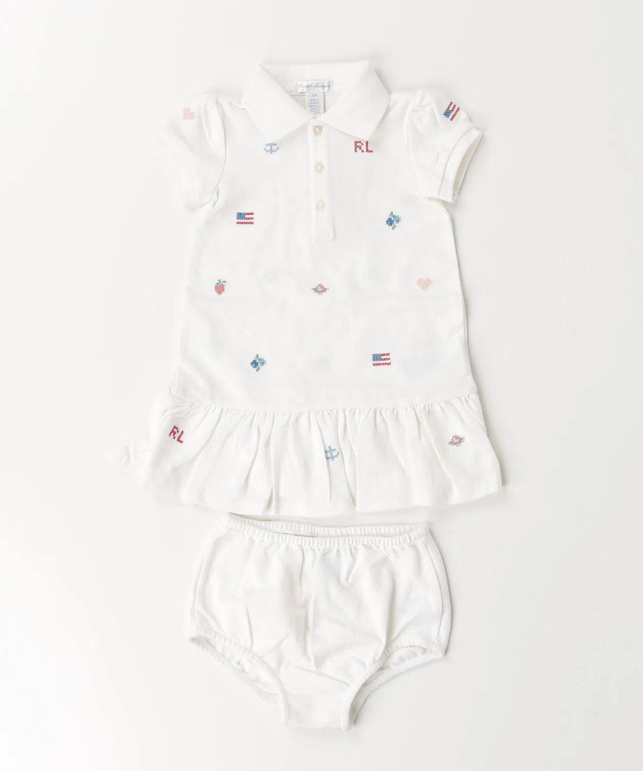 Платье-поло с вышивкой и шорты Ralph Lauren, белый — фото 4