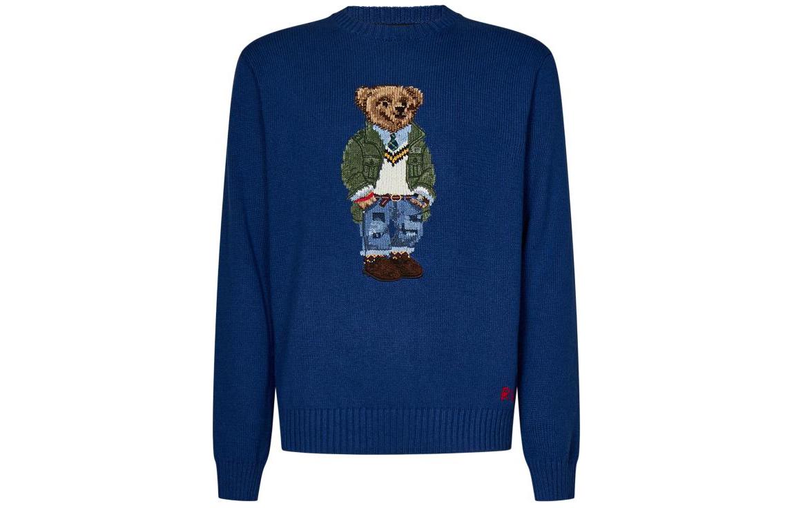 Поло с интарсией медведя вязаный свитер Polo Ralph Lauren, синий — фото 3