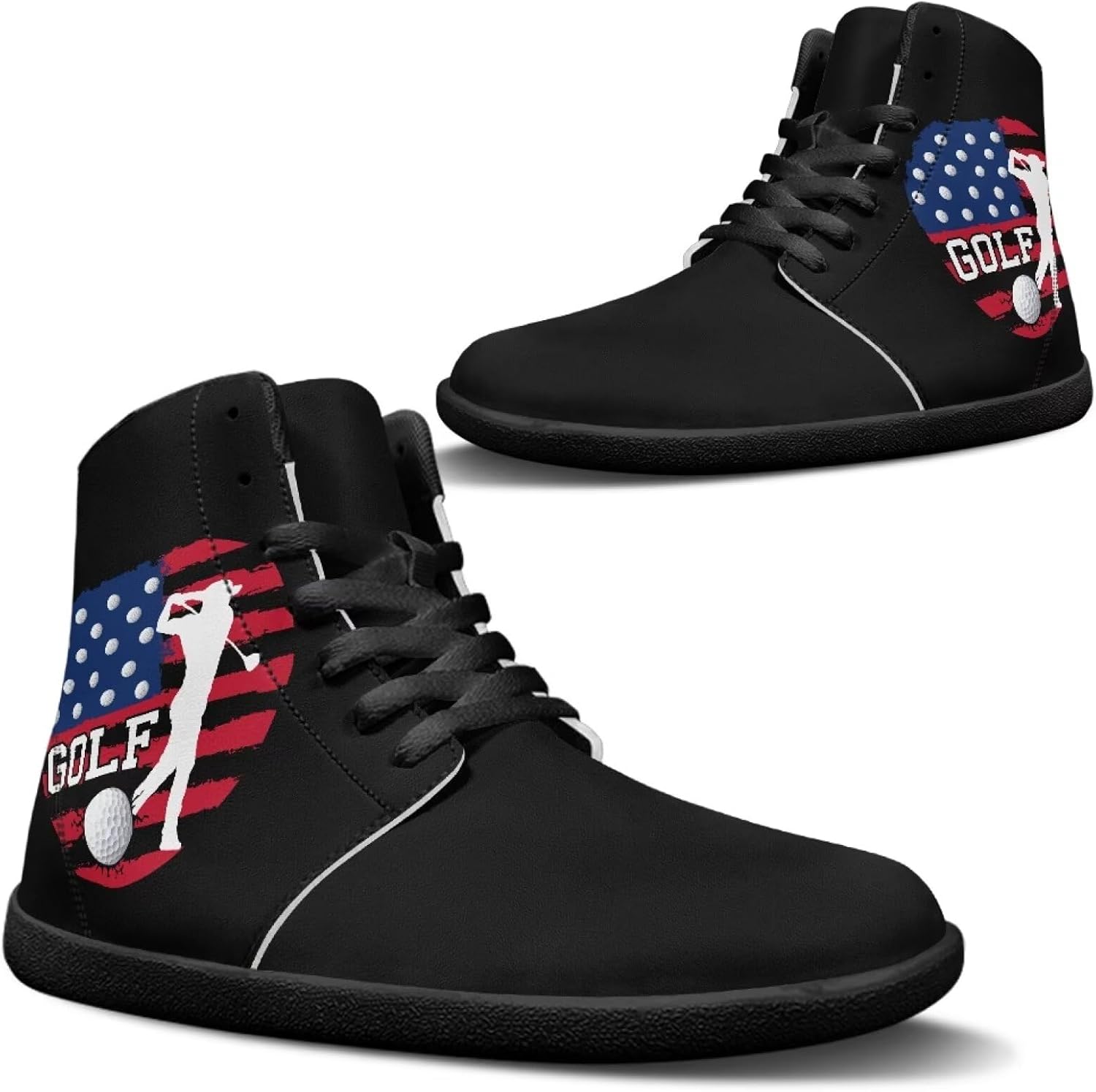 

Высокие повседневные обувь из искусственной кожи с широкой носочной частью, противоскользящие кроссовки на шнуровке, спортивная и рабочая обувь Goronwyfloyd, Usa Flag and Golf