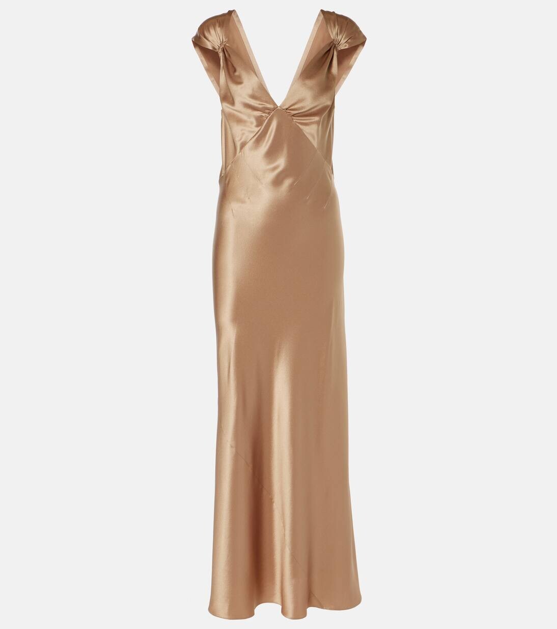 

Платье макси из шелкового атласа Saint Laurent, цвет rose des sables