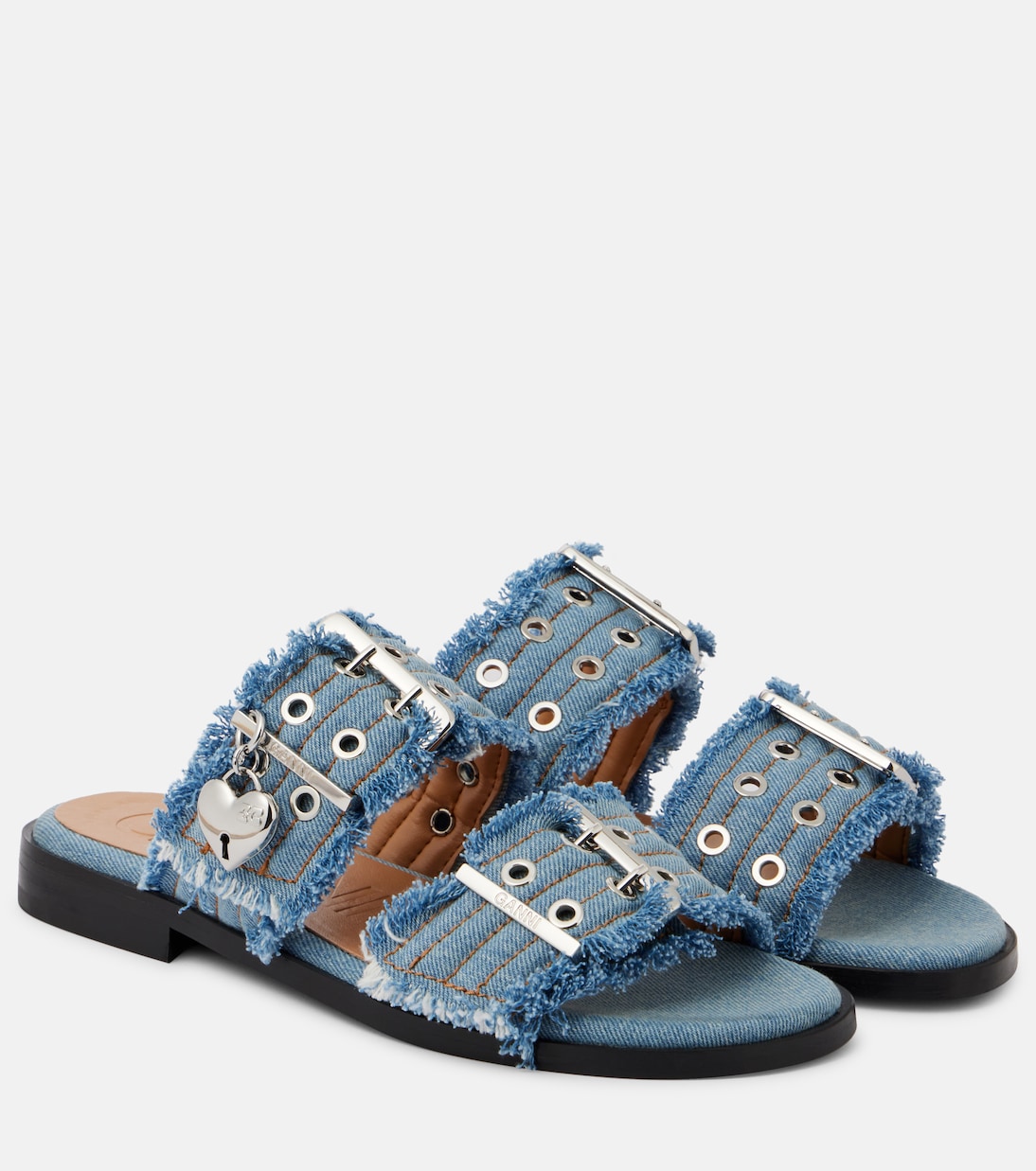 Джинсовые сандалии с бахромой Ganni, Faded Denim
