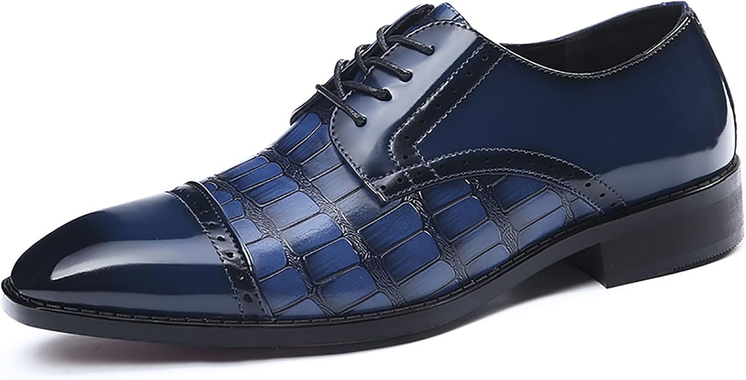 

Мужские кожаные оксфорды с принтом, современные туфли на шнуровке, низкие, деловые формальные дерби, свадебные броги, туфли Boegbnw, темно-синий