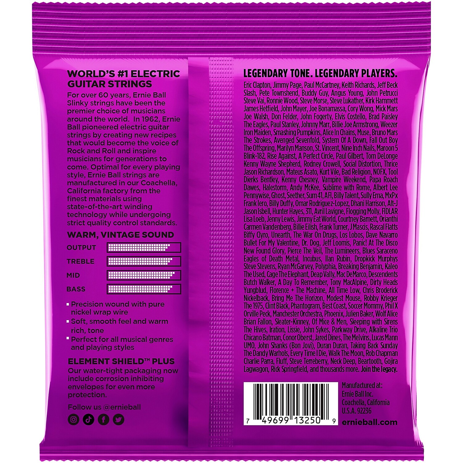 

Струны для электрогитары Ernie Ball Power Slinky Classic Rock and Roll, набор из 3 штук, 11–48