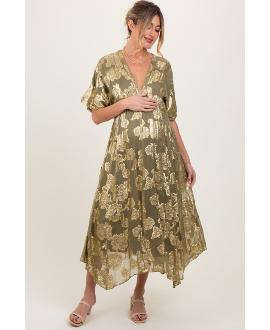 

Макси-платье для беременных, оливковое, с металлизированным цветочным жаккардовым узором Pinkblush, Olive green