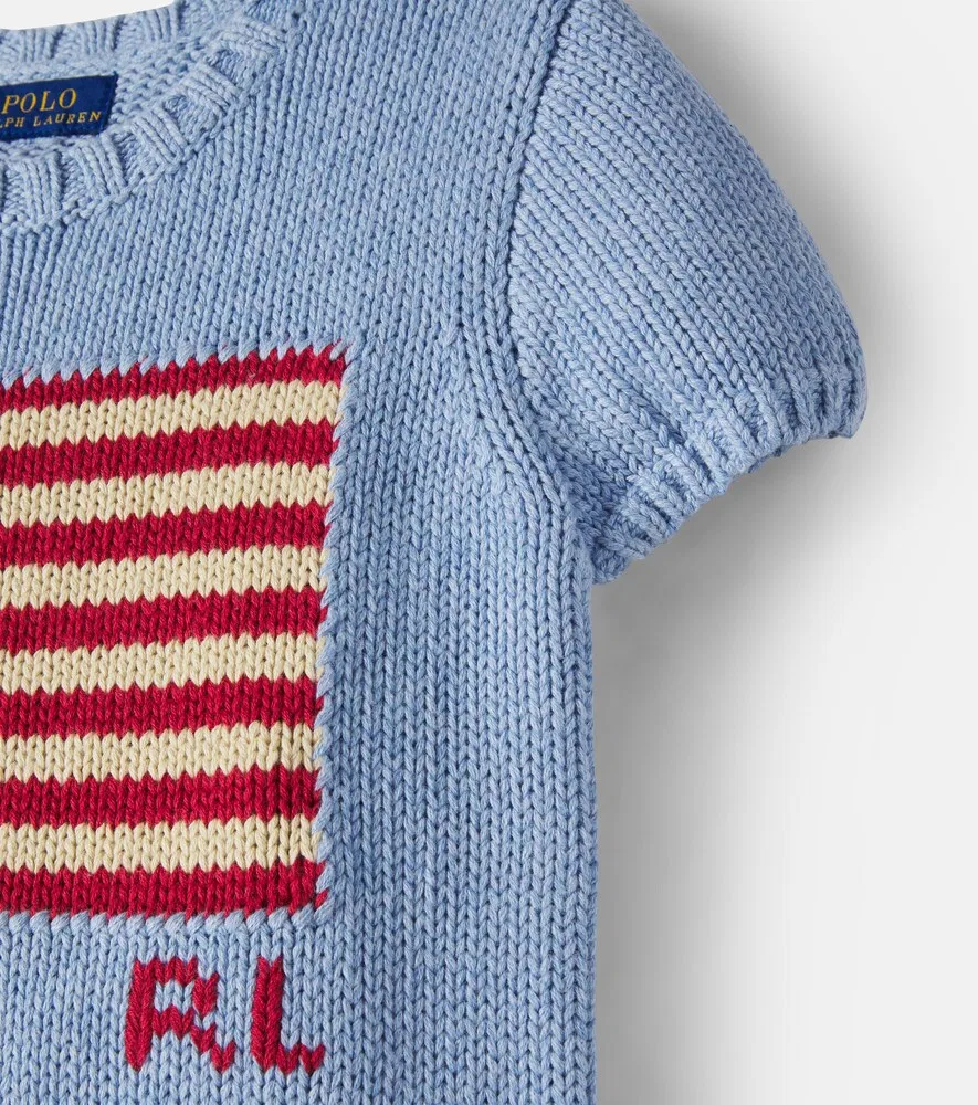 Вышитое хлопковое платье Polo Ralph Lauren Kids, синий — фото 3