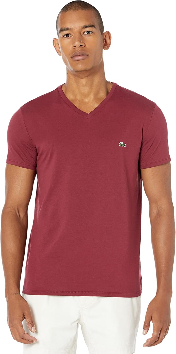 

Мужская футболка Lacoste с коротким рукавом и V-образным вырезом из хлопкового джерси Pima, Cranberry