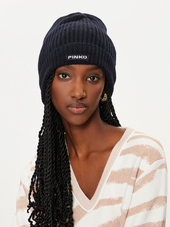 

Зимняя шапка PINKO Lambkin Cuffia AI 24-25 BLK01 104489 A1CH, темно-синий