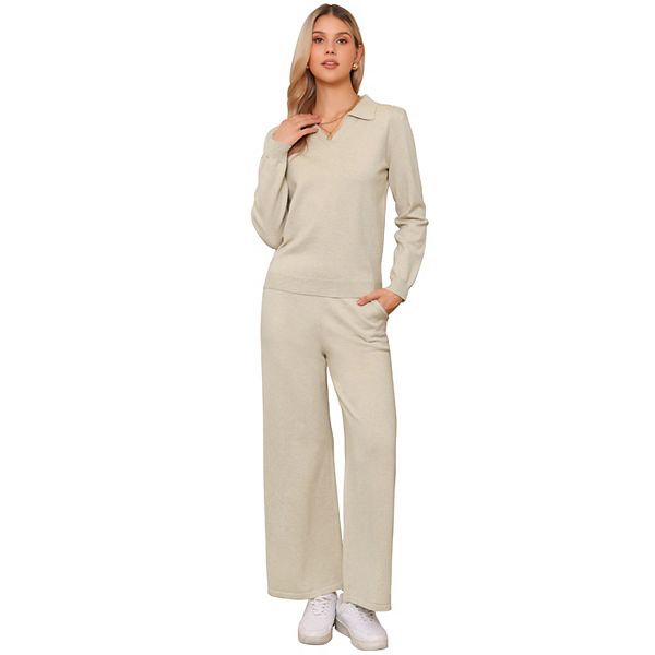 

Комплект из вязаного свитера и брюк с широкими штанинами для женщин Inspire Chic