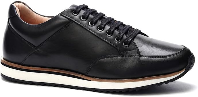 

Мужские кожаные кроссовки A. Veer Brooklyn, Премиум кожа теленка, шнуровка, Амортизирующая кожаная стелька и прочная резиновая подошва, Стильные повседневные кроссовки для работы и путешествий, черный