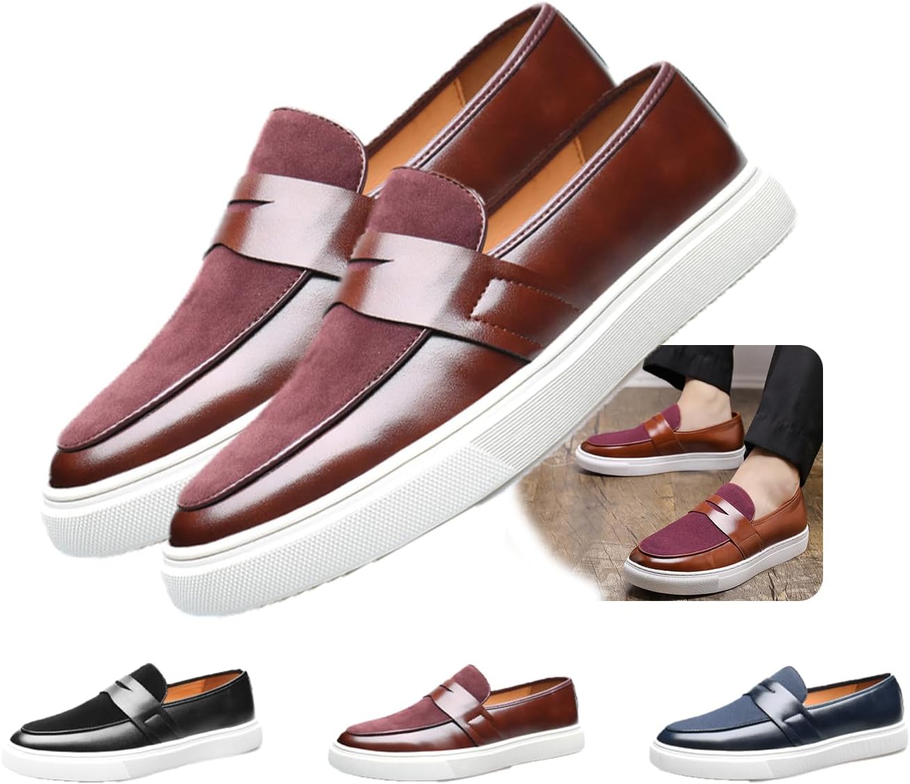 

Мужские слипоны из замшевой кожи - легкие повседневные туфли с круглым носком и металлической пряжкой, удобные для вождения и ходьбы, слиперы Penny Generic, красный