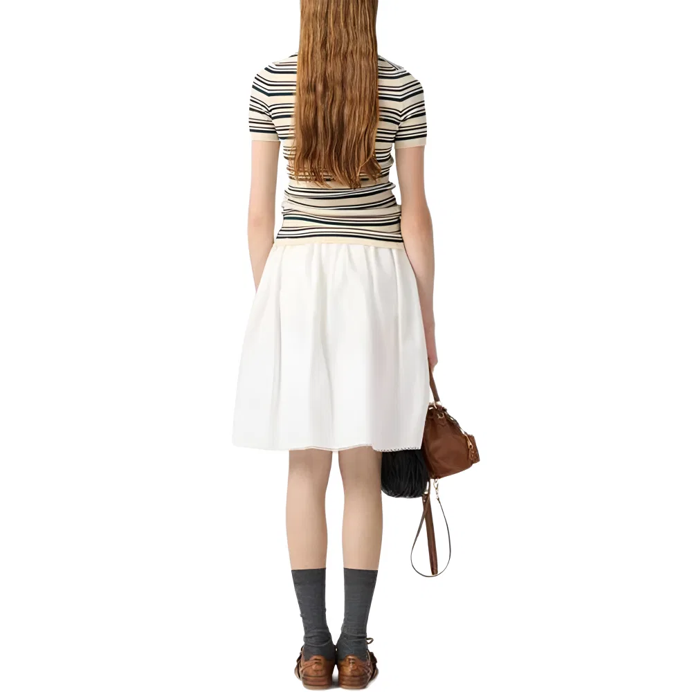 Футболка с круглым вырезом в полоску MIU MIU, Neutral Color — фото 4