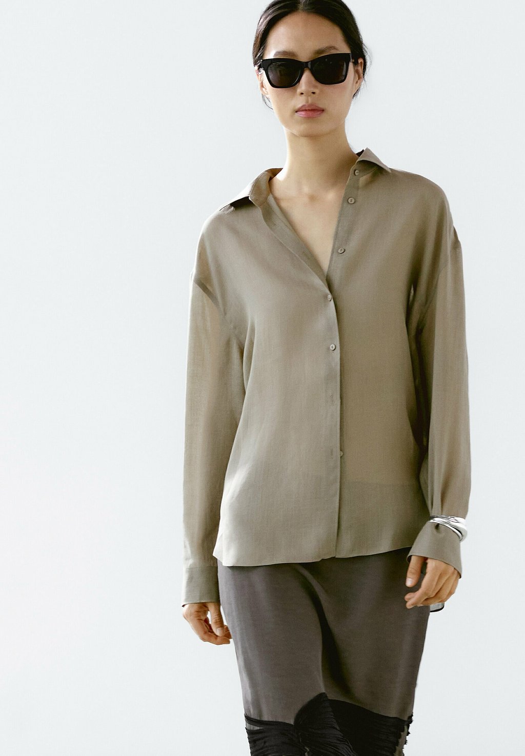 

Блузка на пуговицах FLOWING Massimo Dutti, Mottled Brown