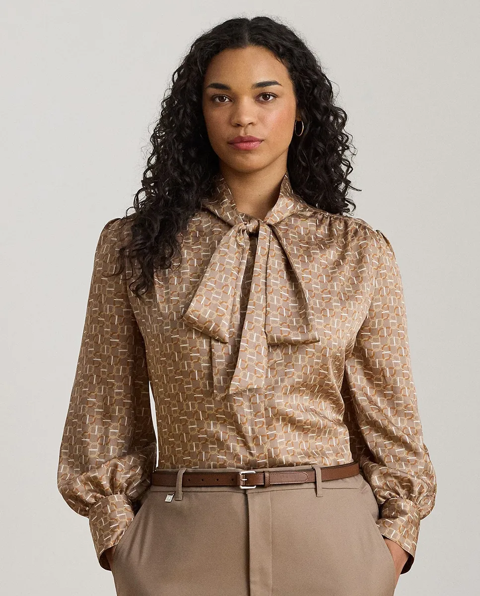 

Женская блузка с бантом на шее Lauren Ralph Lauren Woman, светло-коричневый