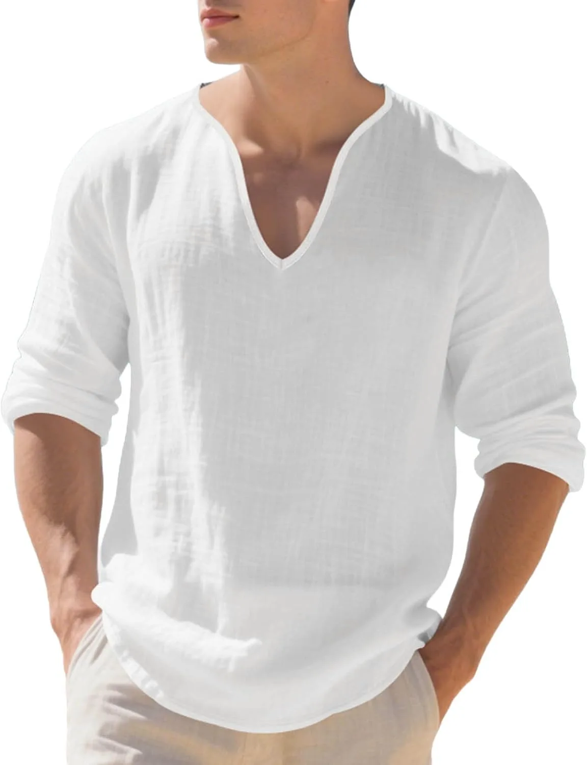 

Футболка для мужчин, Long Sleeve, V-Neck, Linen