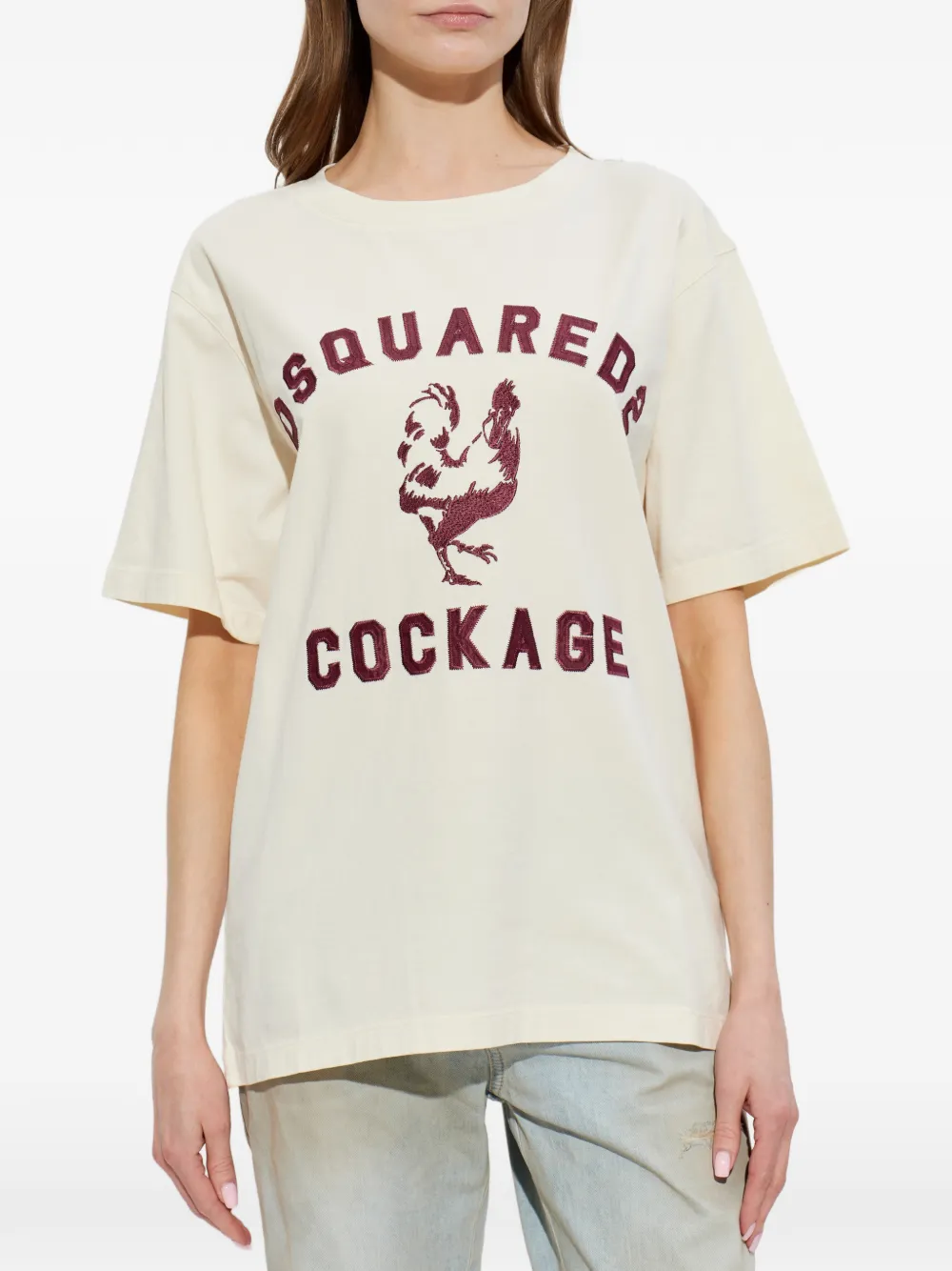 Хлопковая футболка с принтом Dsquared2, бежевый — фото 3