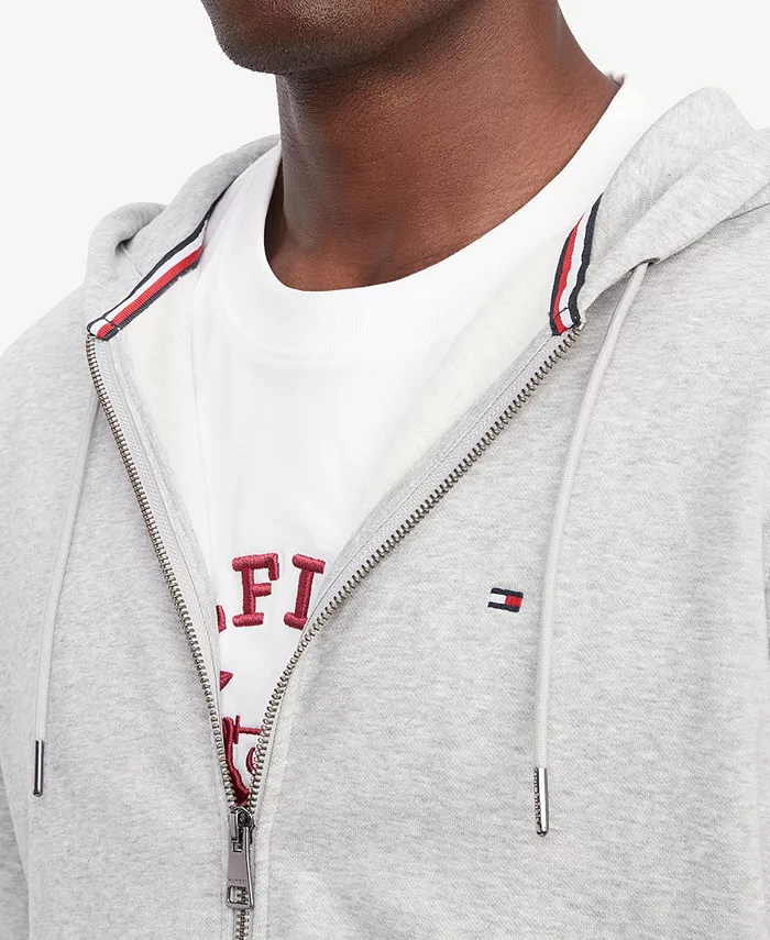 Мужская худи с длинным рукавом на молнии и логотипом-флагом Tommy Hilfiger, серый — фото 3
