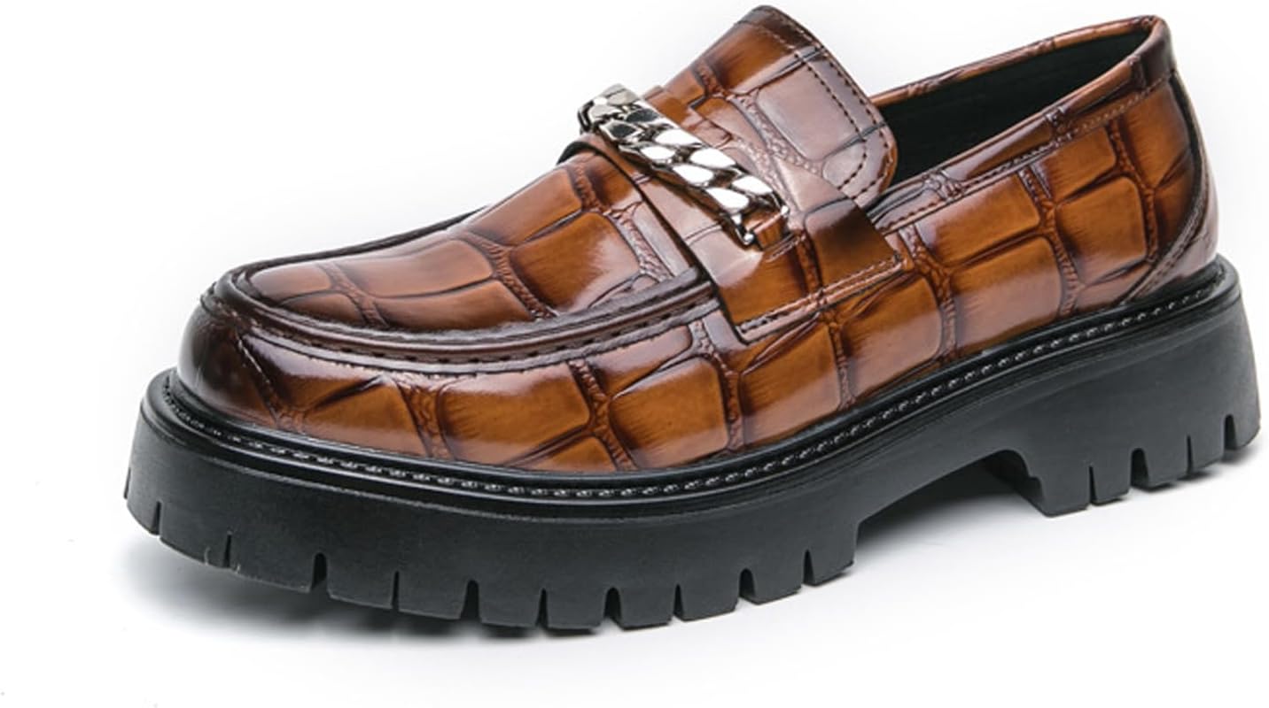

Мужские кожаные лоферы на платформе с цепочкой, слипоны Penny, модные с круглым носком, с рифленой подошвой, удобные, нескользящие, для вечеринки, свадьбы, работы и делового стиля Forevercan, коричневый